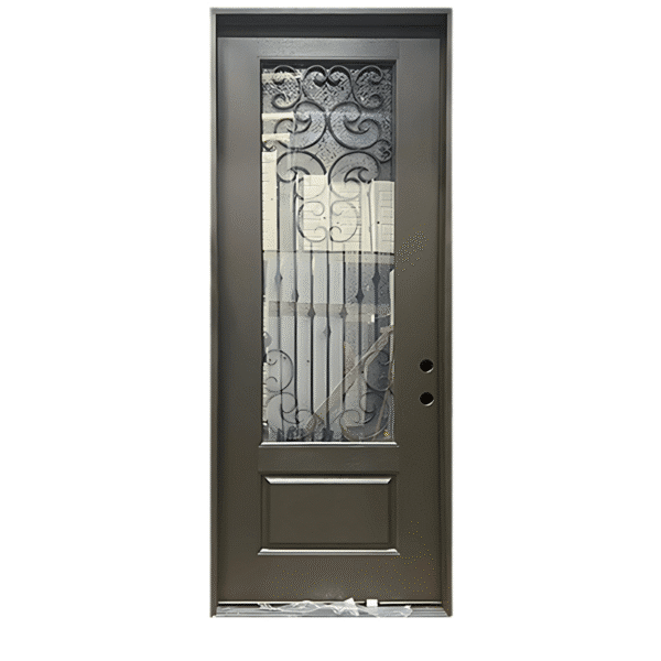 With wrought iron glass