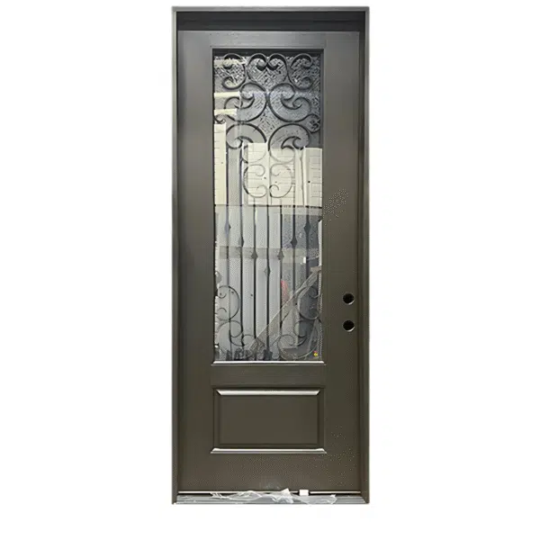 With wrought iron glass