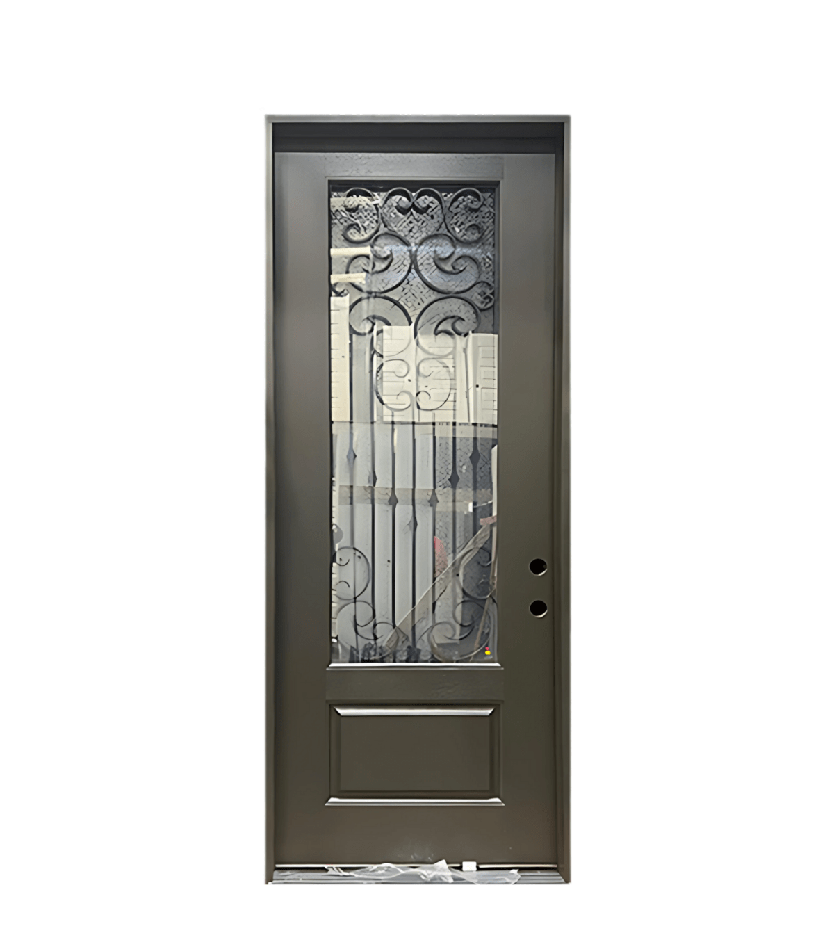With wrought iron glass