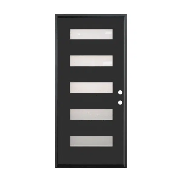 Single Prehung Fiberglass Door with 5 Lites in Black
