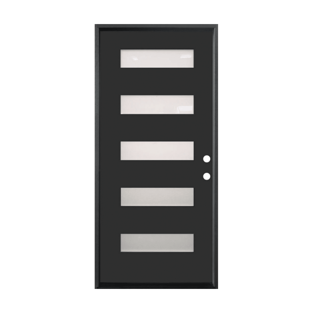 Single Prehung Fiberglass Door with 5 Lites in Black