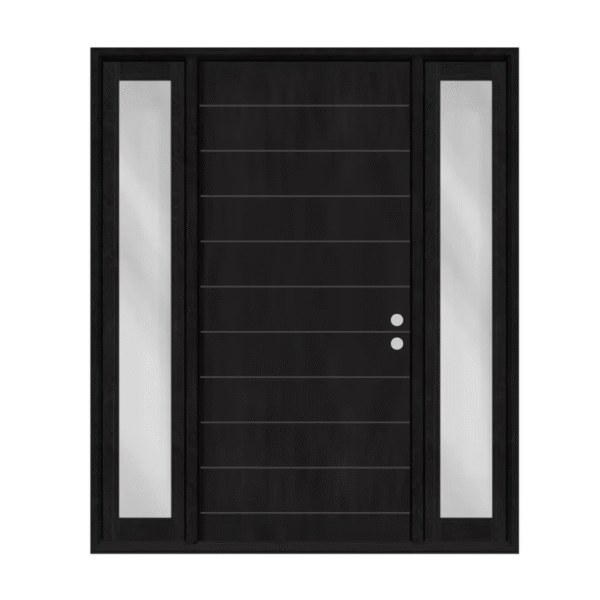 Modern Solid 10-Line Horizontal Prehung Door with 2 Sidelites