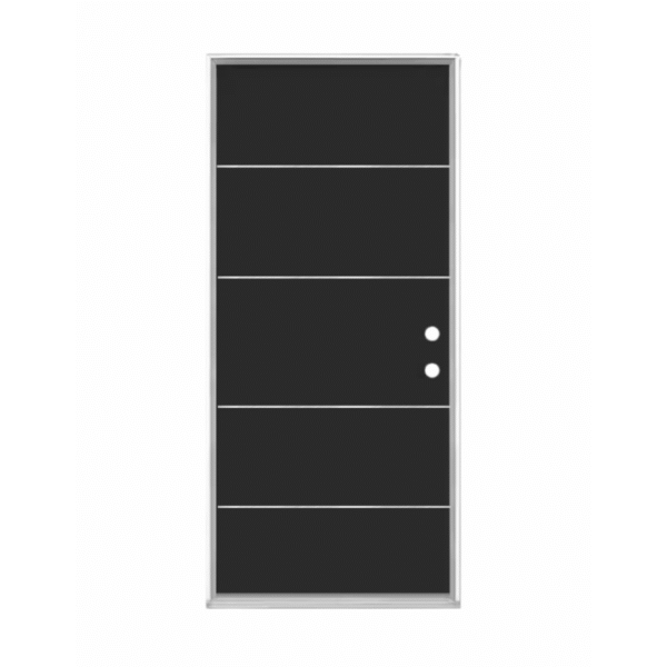 Modern Solid Black Prehung Door with Metal Strips