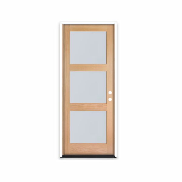 Modern 3-Lite Equal Frosted Prehung Mahogany Door