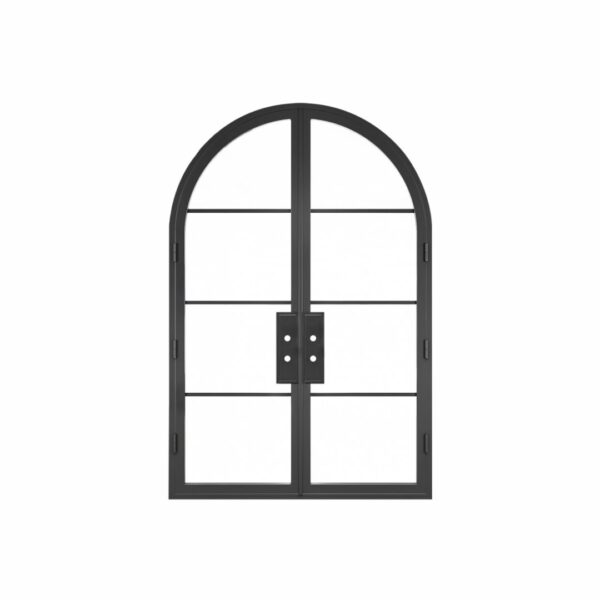 French 4-Lite Modern Arched Double Iron Door